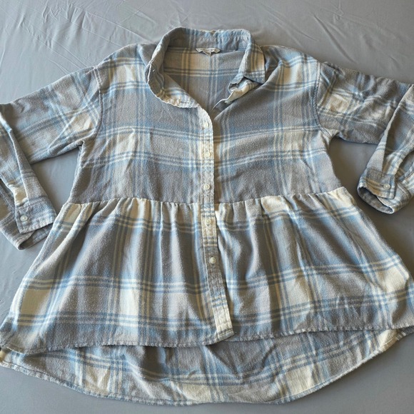 American Eagle By Payless Tops - American Eagle Blue Plaid Flannel Peplum Top Womens XS Extra Small‎ Shirt